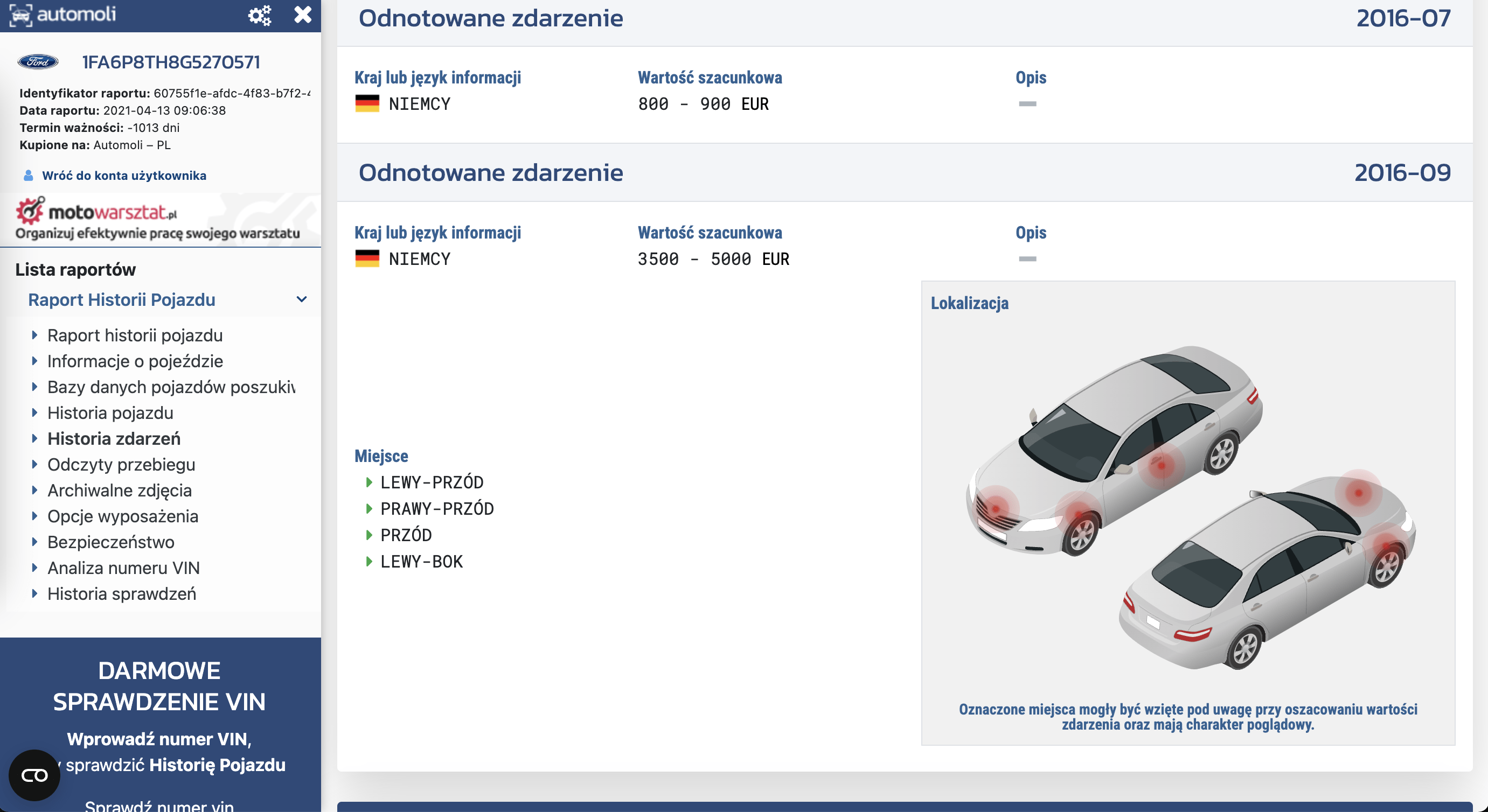 Przykładowe raporty Automoli